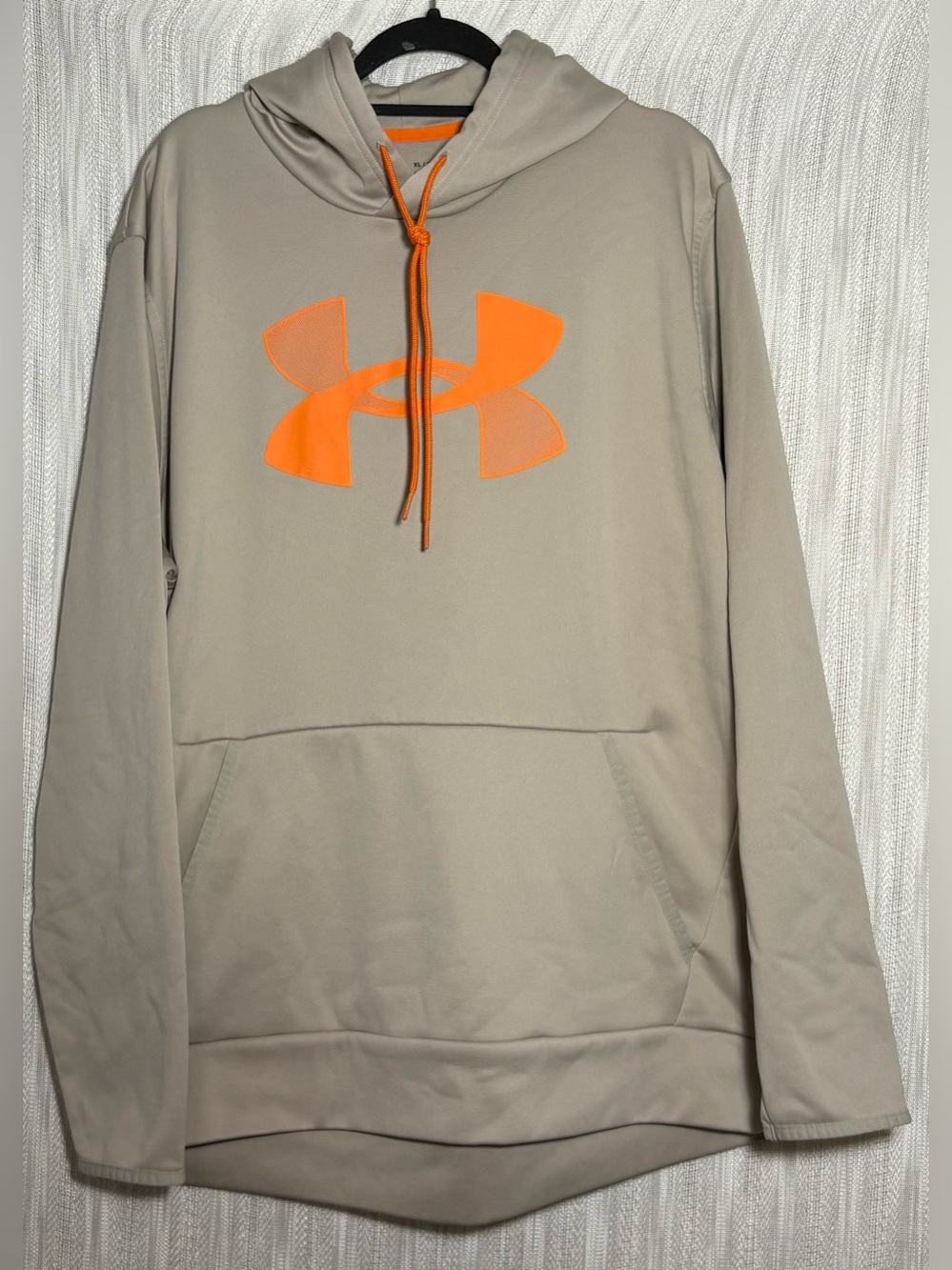 Under Armour Men's Taupe Hoodie with Orange Logo